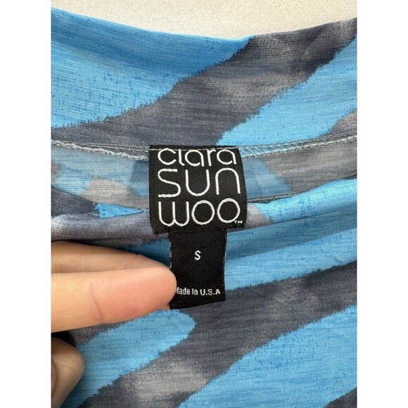 Clara Sun Woo Cold Shoulder Top Womens Small Blue Gray 3/4 Sleeve Stretch Tunic - Picture 4 of 8